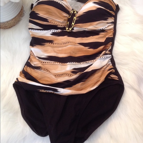 LaBlanca Black Tan Animal Print Swimsuit NWT - Picture 2 of 7